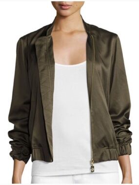 Michael Kors Satin Bomber Jacket in Olive